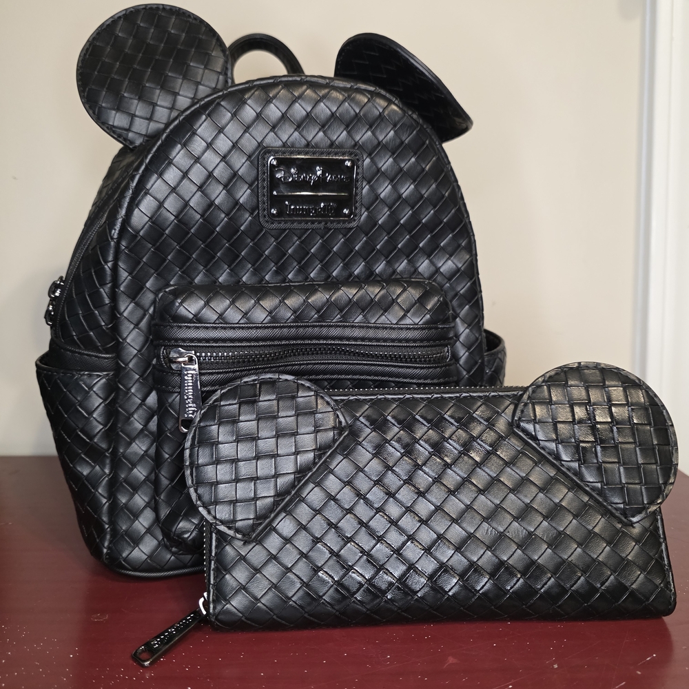 Loungefly Black Woven Backpack and Wallet Set
